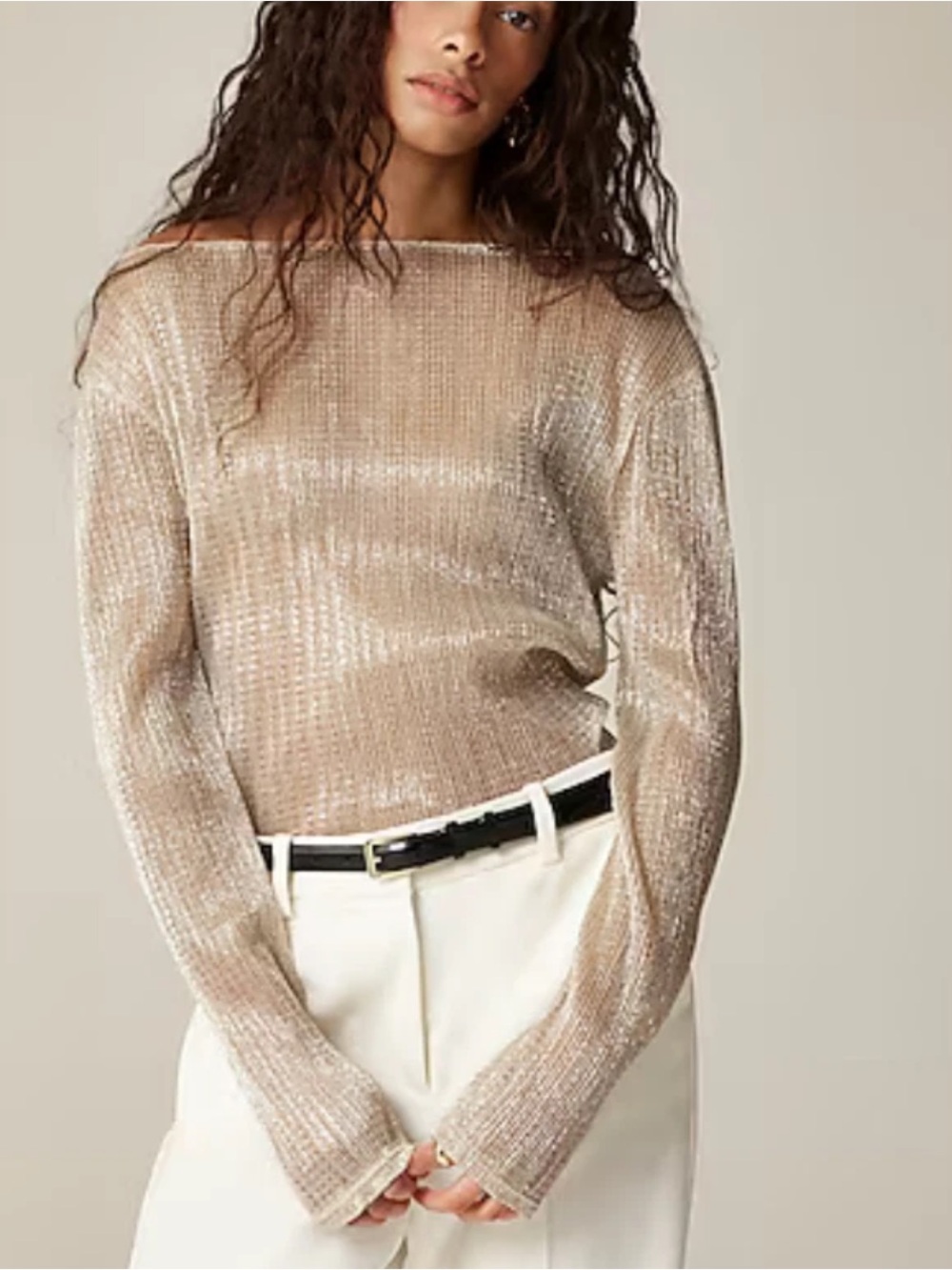 J.Crew Metallic Silver Boatneck Ribbed Women's top Size M